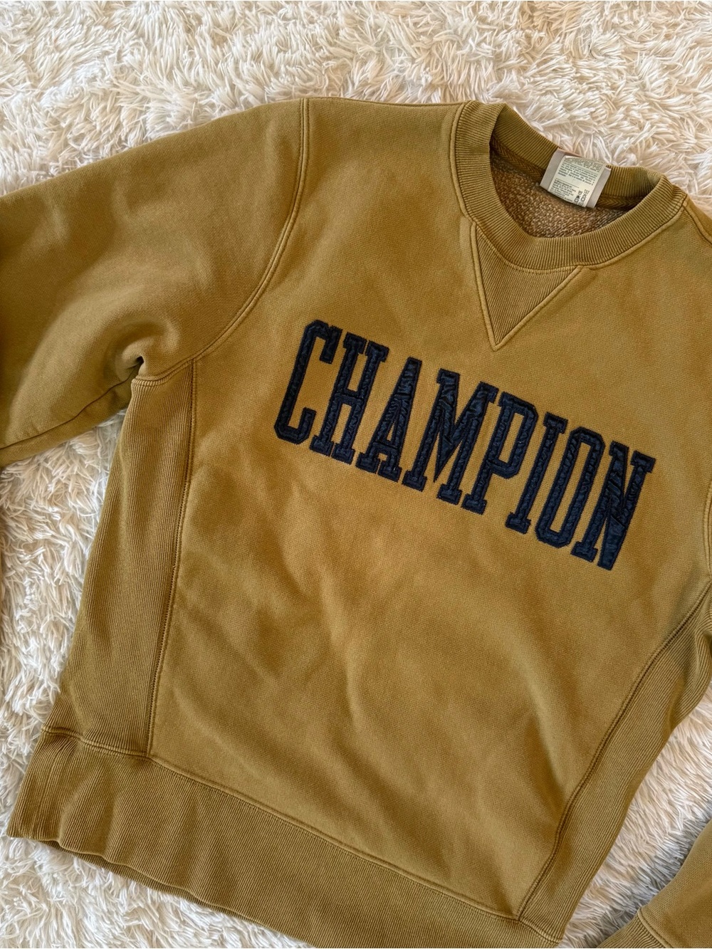 Champion Crewneck Sweatshirt in Mustard with Navy Logo
